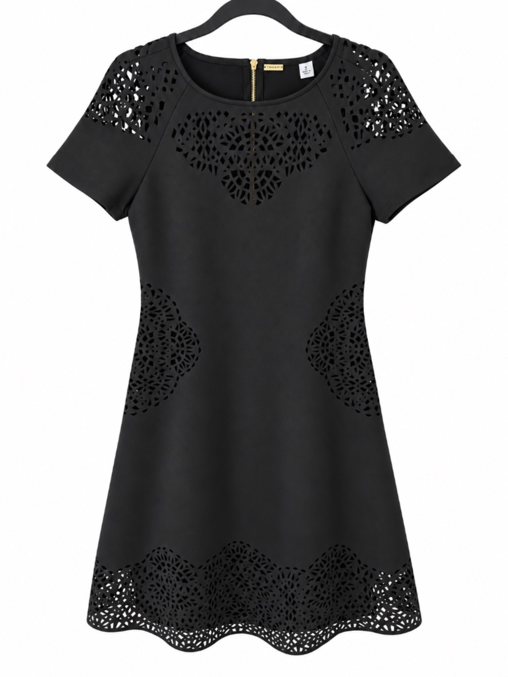 Tahari Black Laser-Cut Fit-and-Flare Dress – Size 6